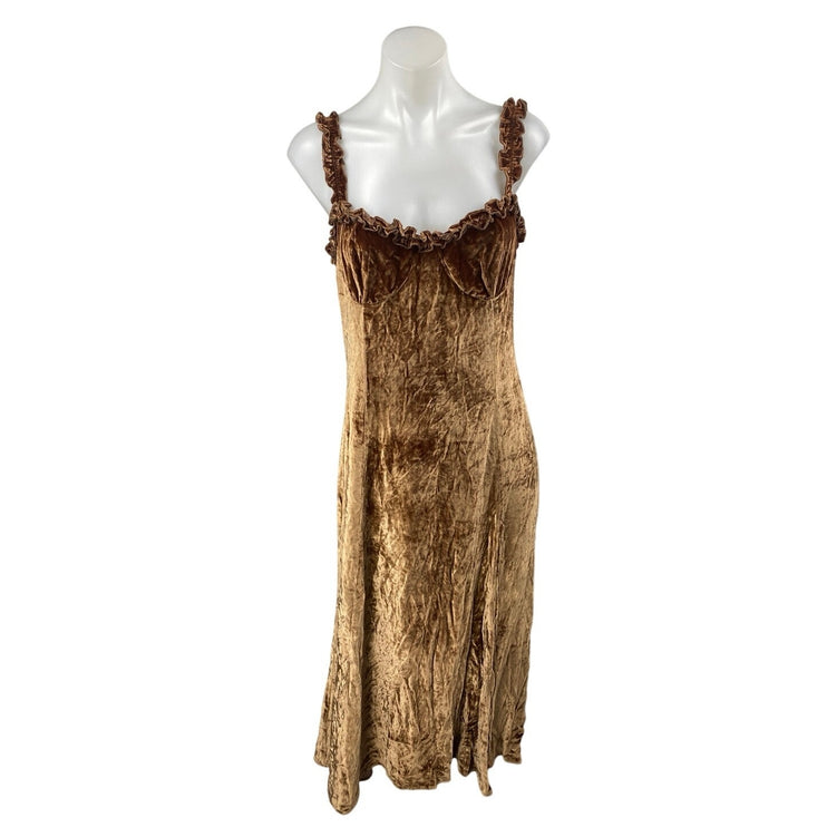 Reformation Pyrenees Tan Velvet Velour Ruffle Sleeveless Slip Mini Tank Dress 8
