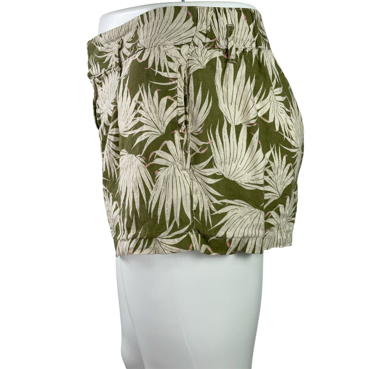 Tahari Green Cream Linen Tropical Palm Trees Print Summer Casual Shorts Size XL