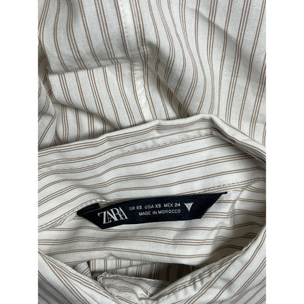 Zara Women's White Beige Striped Short Sleeve Pocket Button Down Shirt Top Sz XS