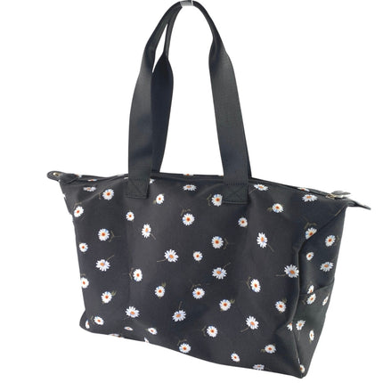 Alice + Olivia Women's Black Daisy Print Floral Canvas Zipper Travel Duffel Bag