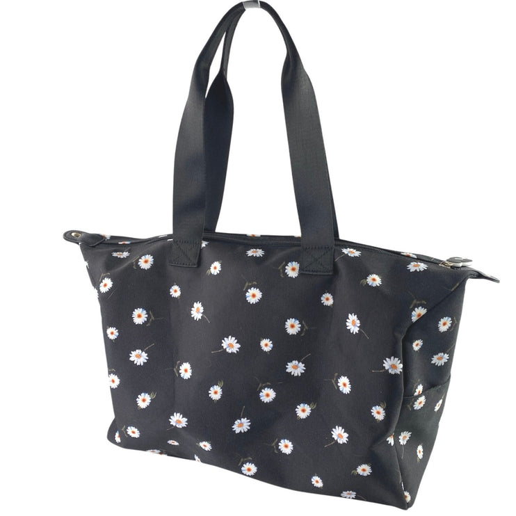 Alice + Olivia Women's Black Daisy Print Floral Canvas Zipper Travel Duffel Bag