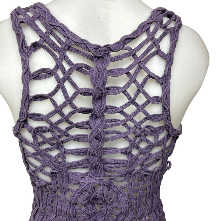 Free People Floral Cotton Purple Sleeveless Round Crochet Peplum Tank Top Size S