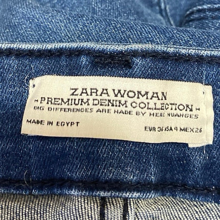 Zara Women's Blue Distressed Frayed High Waist Skinny Denim Jeans Pants Size 4