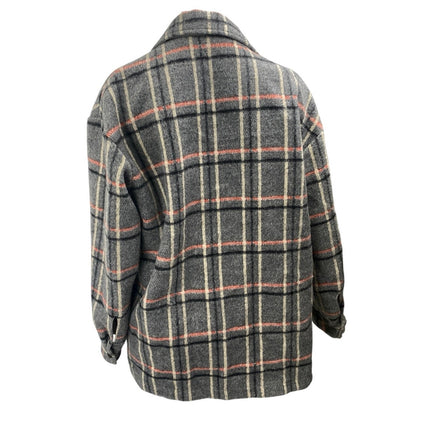 Forever 21 Gray Plaid Checkered Snap Button Down Long Sleeve Shirt Coat Jacket S