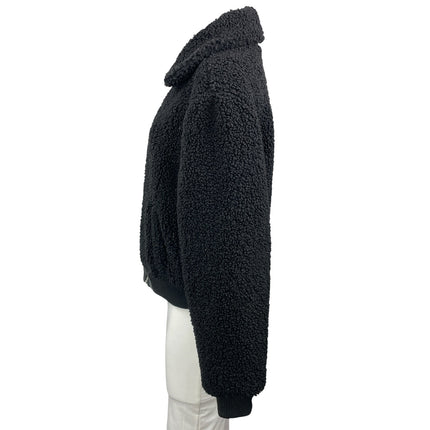 BLANKNYC Women's Black Long Sleeves Sherpa Fleece Cropped Bomber Coat Jacket S
