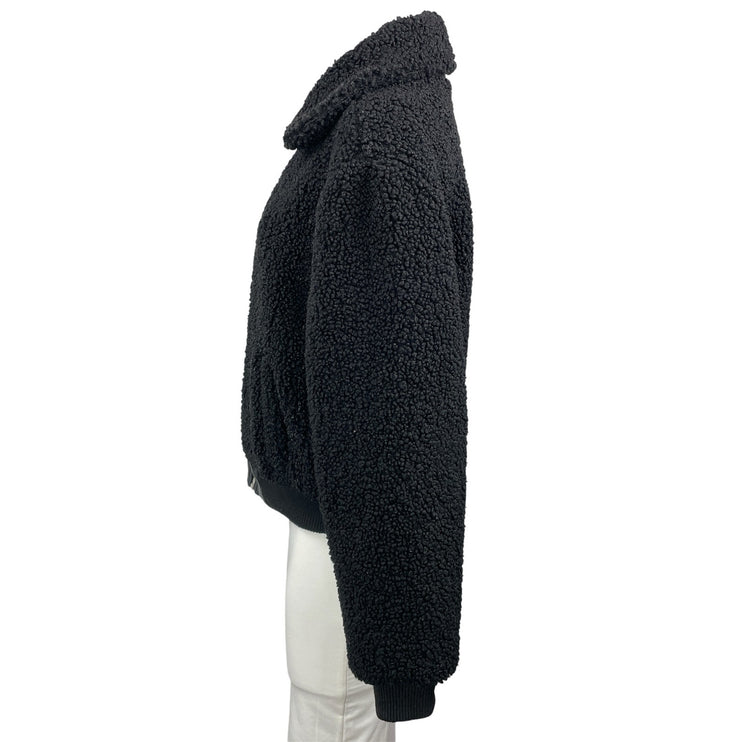 BLANKNYC Women's Black Long Sleeves Sherpa Fleece Cropped Bomber Coat Jacket S