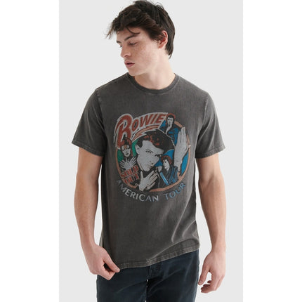 Lucky Brand Men's Gray Bowie Graphic Short Sleeve Crew T Shirt Tee Top Size L
