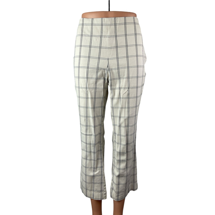 A New Day Women's White Plaid High Rise Flared Cropped Trousers Pants Size 8