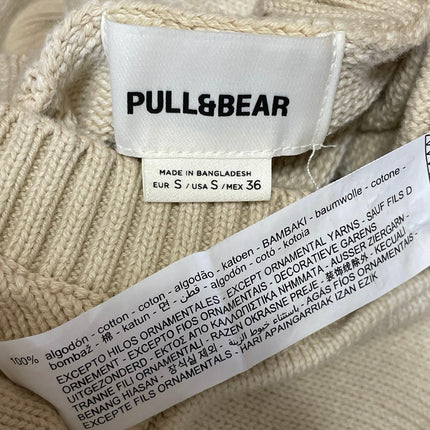 Pull & Bear Beige Colorblock Patchwork Long Sleeve Crewneck Sweater Top Size S