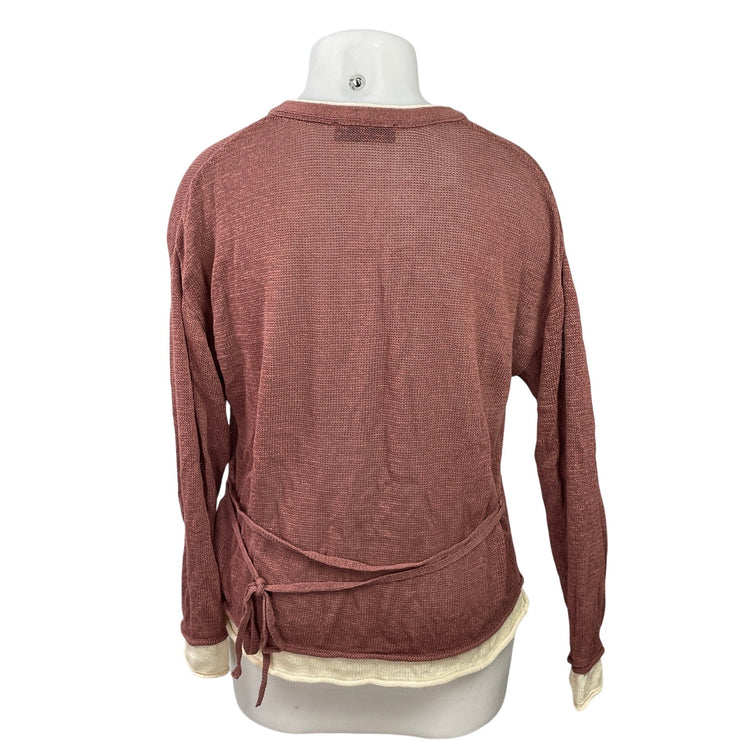 Zara Marsala Brown Cream Long Sleeves Knit Button Down Cardigan Sweater Top XL