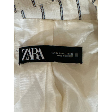 Zara Women's Beige Black Striped Long Sleeve Blazer Coat Suit Jacket Size XL