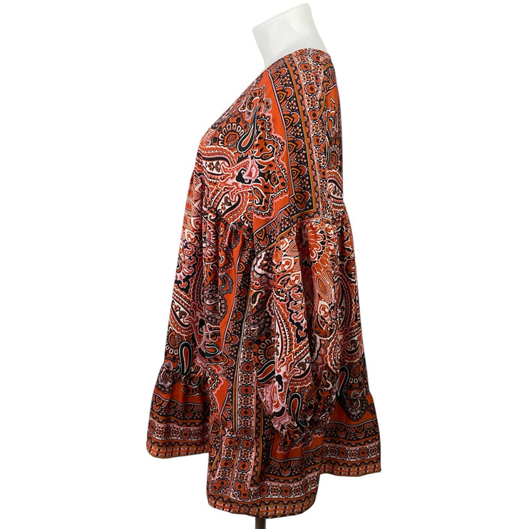 Boohoo Women Multicolor Scarf Paisley Print Long Sleeve Swing Mini Dress Size 16
