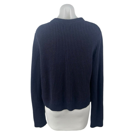 H&M Women's Navy Blue Ribbed Knit Long Sleeve Button Down Cardigan Sweater Top M