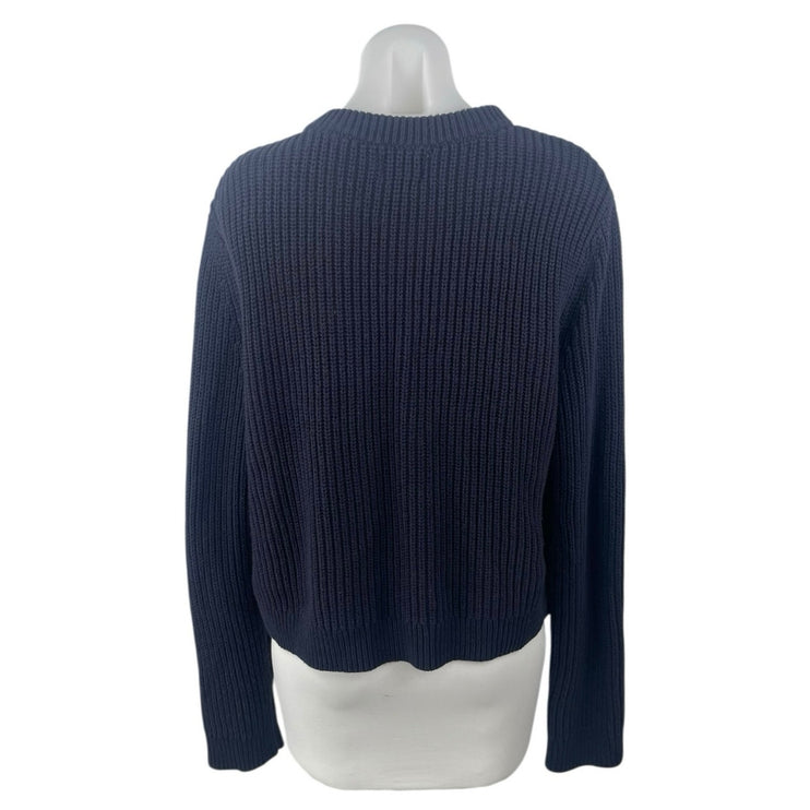 H&M Women's Navy Blue Ribbed Knit Long Sleeve Button Down Cardigan Sweater Top M
