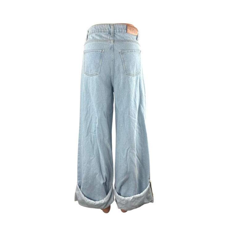 Lokita Milano Women Blue Light Wash Cuffed High Rise Wide Leg Denim Jeans Size S