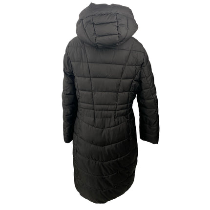 Tahari Womens Black Quilted Long Sleeve Hooded Fitted Puffer Parka Coat Jacket L
