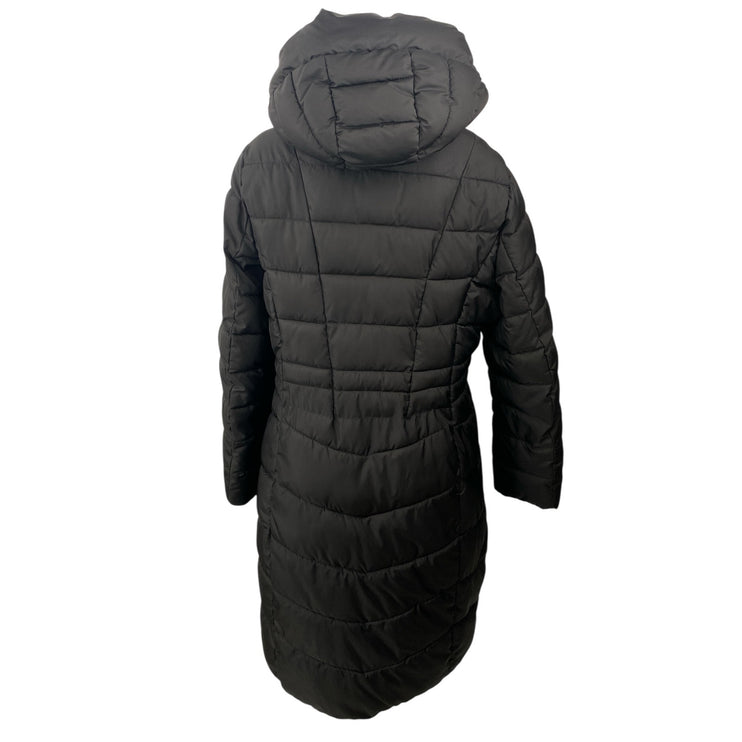 Tahari Womens Black Quilted Long Sleeve Hooded Fitted Puffer Parka Coat Jacket L