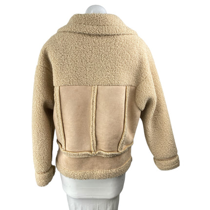 Princess Polly Women's Beige Tan Sherpa Faux Suede Teddy Moto Coat Jacket Size S
