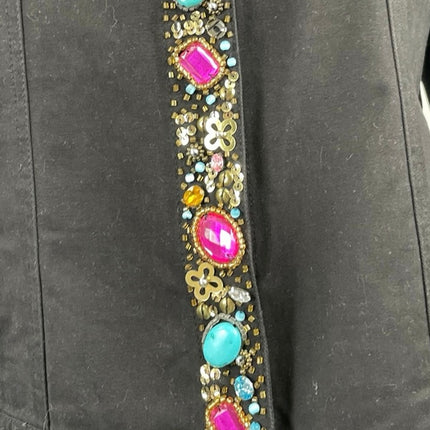Berek Bejeweled Bling Sequin Gem Beaded Embellished Long Utility Coat Jacket 1XL