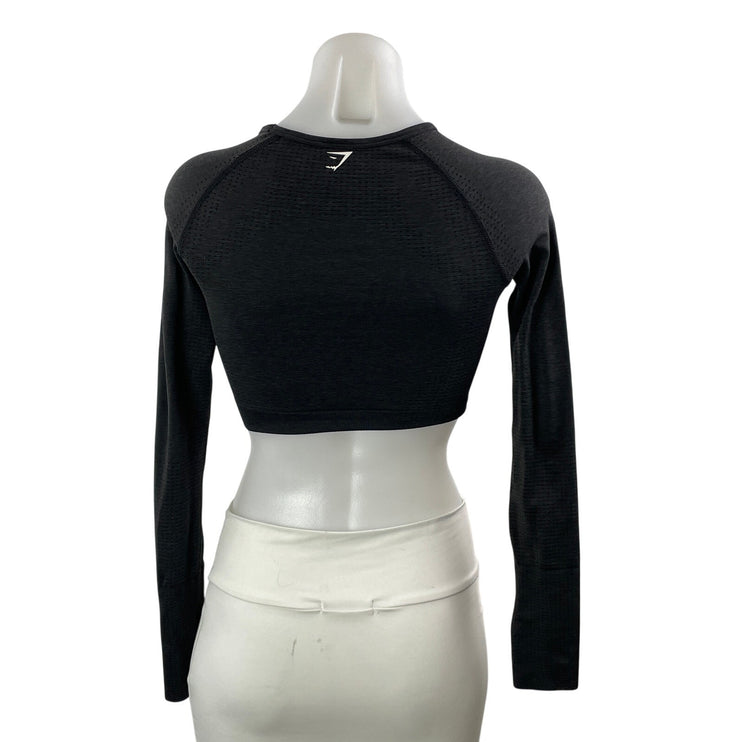 Gymshark Women's Black Long Sleeve Workout Running Athletic Crop Top Size M