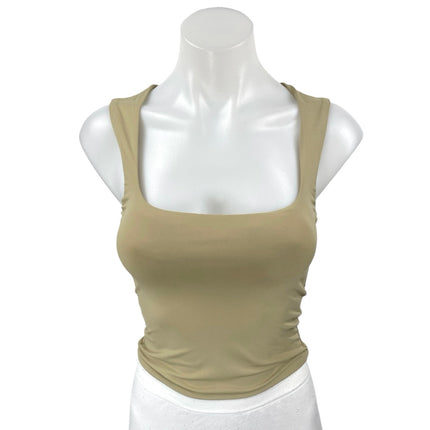 Princess Polly Beige Tan Sleeveless Square Neck Cami Camisole Tank Crop Top Sz 2