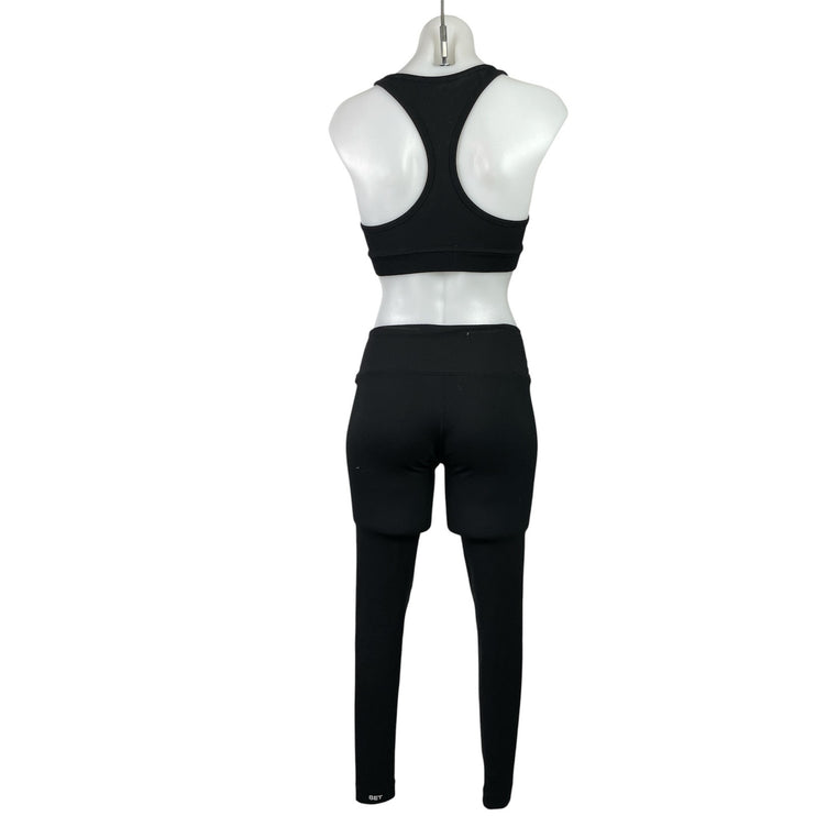 Set Active Black Racerback Yoga Athletic Sports Bra Leggings 2 Piece Set Size S