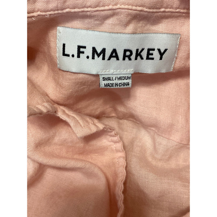 L.F. Markey Women's Pink Coral Half Sleeve Button Down Cropped Shirt Top S/M