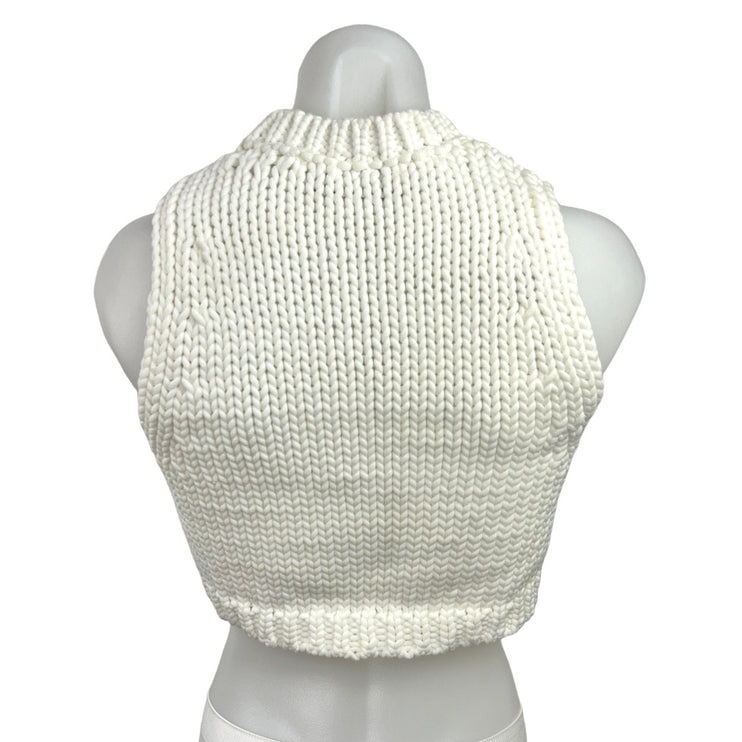 Zara Women's White Knit Mock Neck Sleeveless Pullover Cropped Sweater Vest Top S