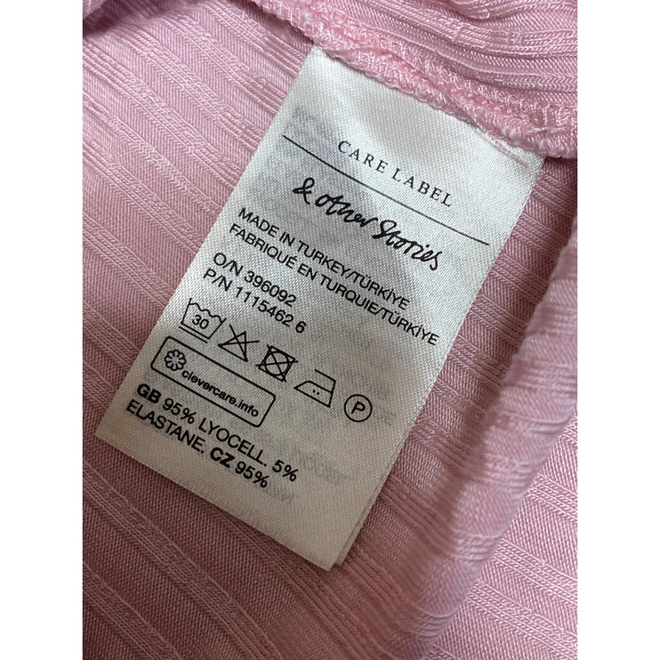 & Other Stories Women's Pink Long Sleeve Pleated V Neck Polo Shirt Blouse Size S