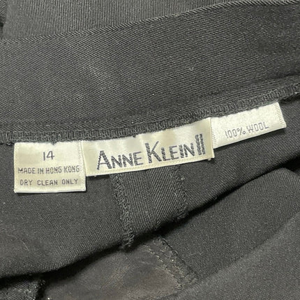 Anne Klein Womens Black 100% Wool High Rise Pleated Baggy Trousers Pants Size 14