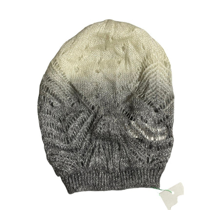 NEW Unitalla Cream Gray Open Knit Lurex Metallic Bonnet Beanie Hat Cap OS