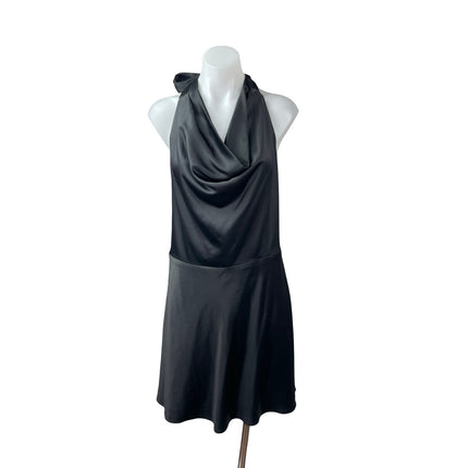 Abercrombie & Fitch Black Halter Silk Satin Cowl Neck Open Back Mini Dress Sz M