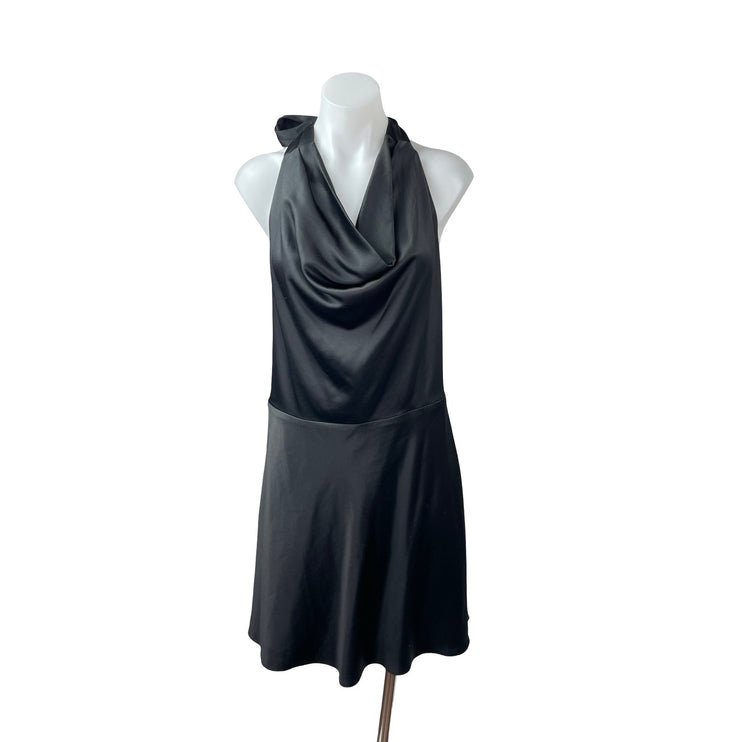Abercrombie & Fitch Black Halter Silk Satin Cowl Neck Open Back Mini Dress Sz M