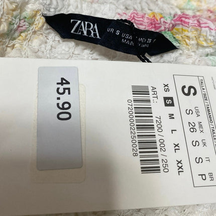 NEW Zara Women's White Floral Smocked Short Puff Sleeve Crop Blouse Top Size S