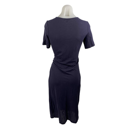 Cos Navy Blue Tie Waist Crew Neck Short Sleeves Midi Bodycon Sheath Dress Sz XS