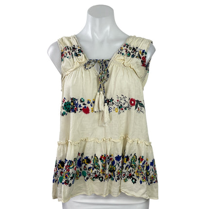 Derek Lam 10 Crosby Cream Floral Tassel Tie Ruffle Tiered Boho Blouse Top Sz 00