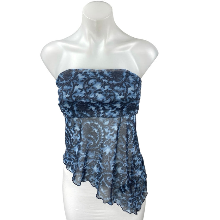 Urban Outfitters Blue Paisley Asymmetric Strapless Bandeau Tube Crop Tank Top M