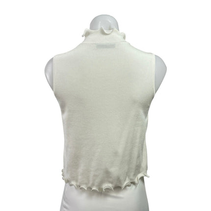 Zara Women's Ivory White Lettuce Sleeveless Mock Neck Knit Tank Crop Top Size S
