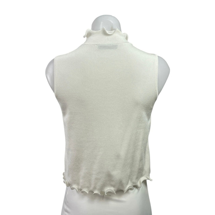 Zara Women's Ivory White Lettuce Sleeveless Mock Neck Knit Tank Crop Top Size S
