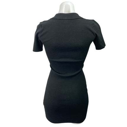 Aritzia Sunday Best Black Short Sleeve Rib Knit Button Up Mini Bodycon Dress 2XS