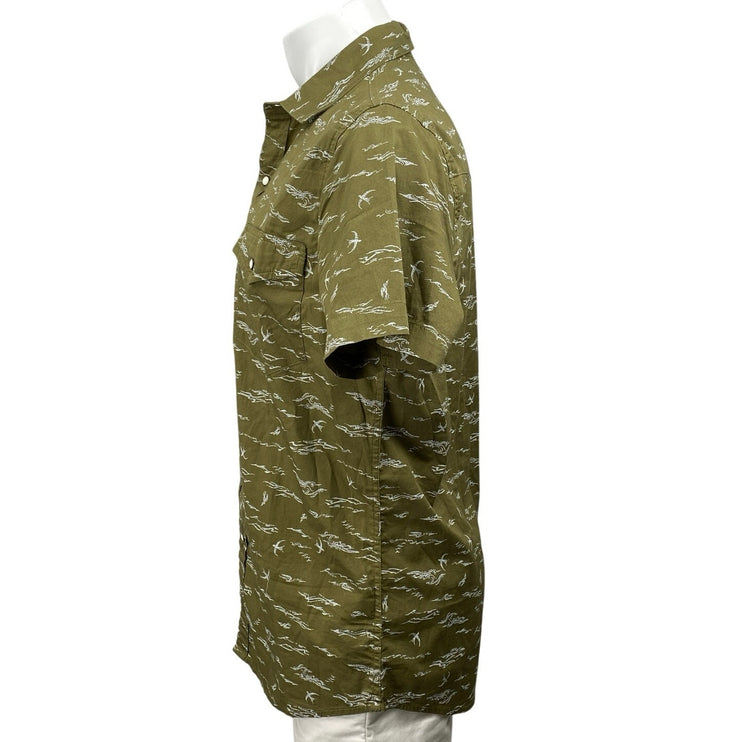 Sonoma Men's Olive Green Short Sleeve Bird Sea Button Down Shirt Top Size M