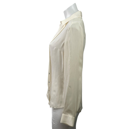 White House Black Market Cream Silk Pleated Long Sleeve Button Down Shirt Size 2