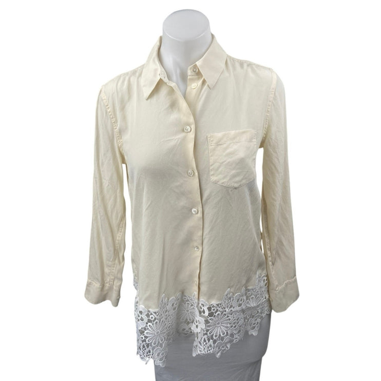 Equipment Women's Yellow White Floral Lace Long Sleeve Button Down Shirt Sz S