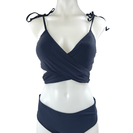 Women's Black Sleeveless Tie Strap Two Piece Twist Wrap Beach Bikini Swimwear S
