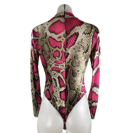 Fashion Queen Women's Multicolor Snake Skin Long Sleeve Mock Neck Bodysuit Top S