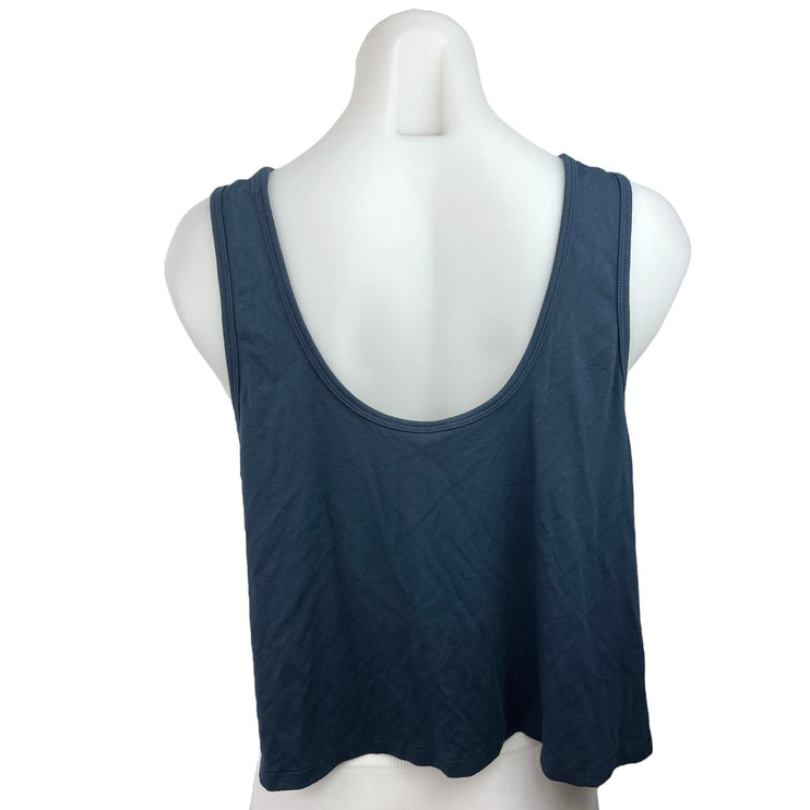 Fabletics Navy Blue Scoop Neck Sleeveless Boxy Activewear Gym Crop Tank Top Sz M