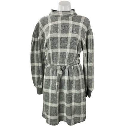 Free People Hampstead Gray Plaid Long Sleeve Mock Tie Mini Sweater Dress Size S