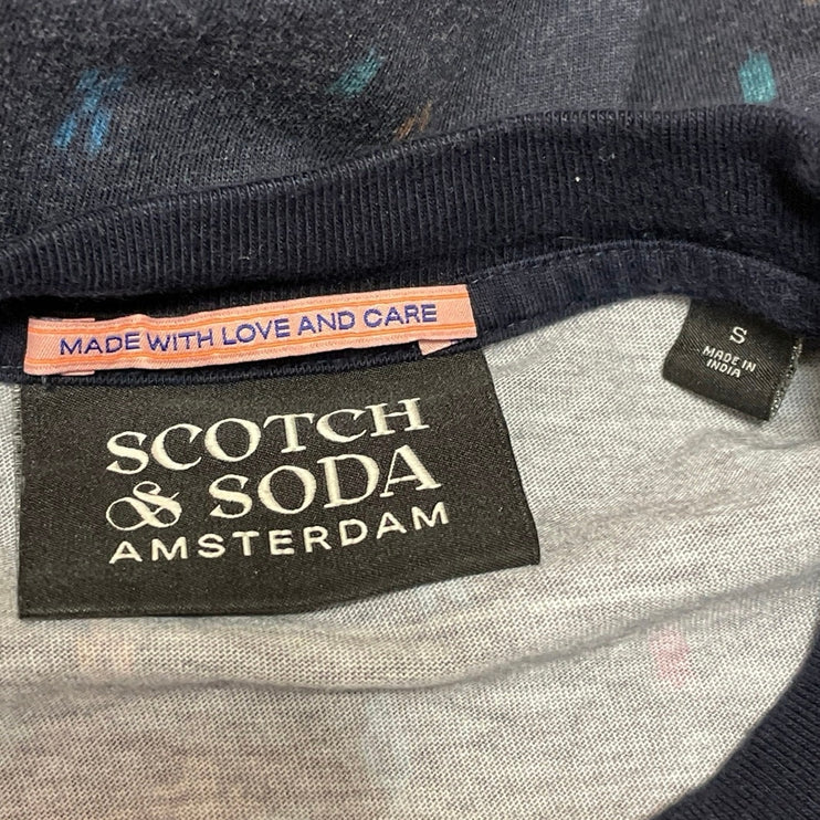 Scotch & Soda Mens Black Geometric Short Sleeve Crew Neck T Shirt Tee Top Size S