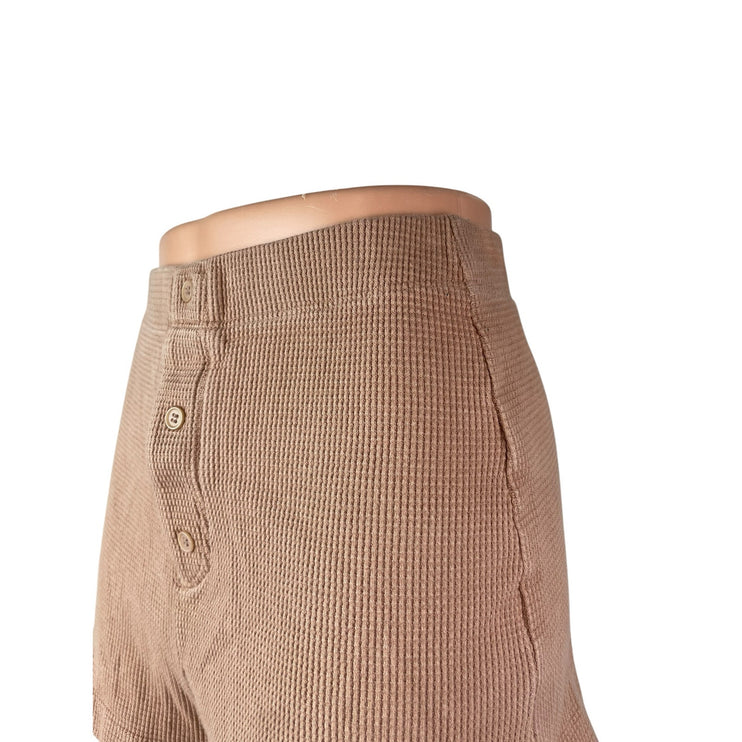 Reformation Women's Brown Ribbed High Rise Cuffed Hem Wide Leg Lounge Shorts XS