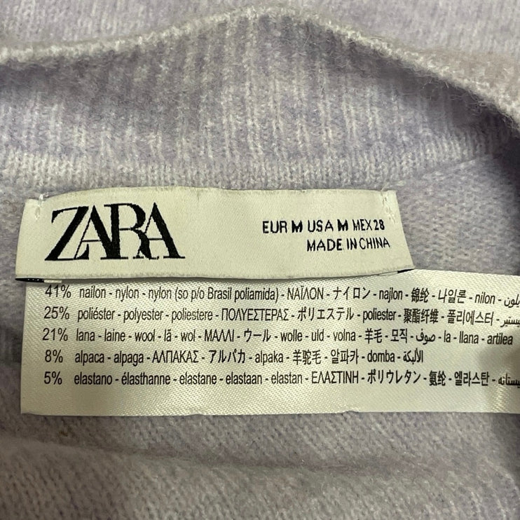 Zara Women's Heather Gray Long Sleeves Knit Relaxed Crew Pullover Sweater Top M